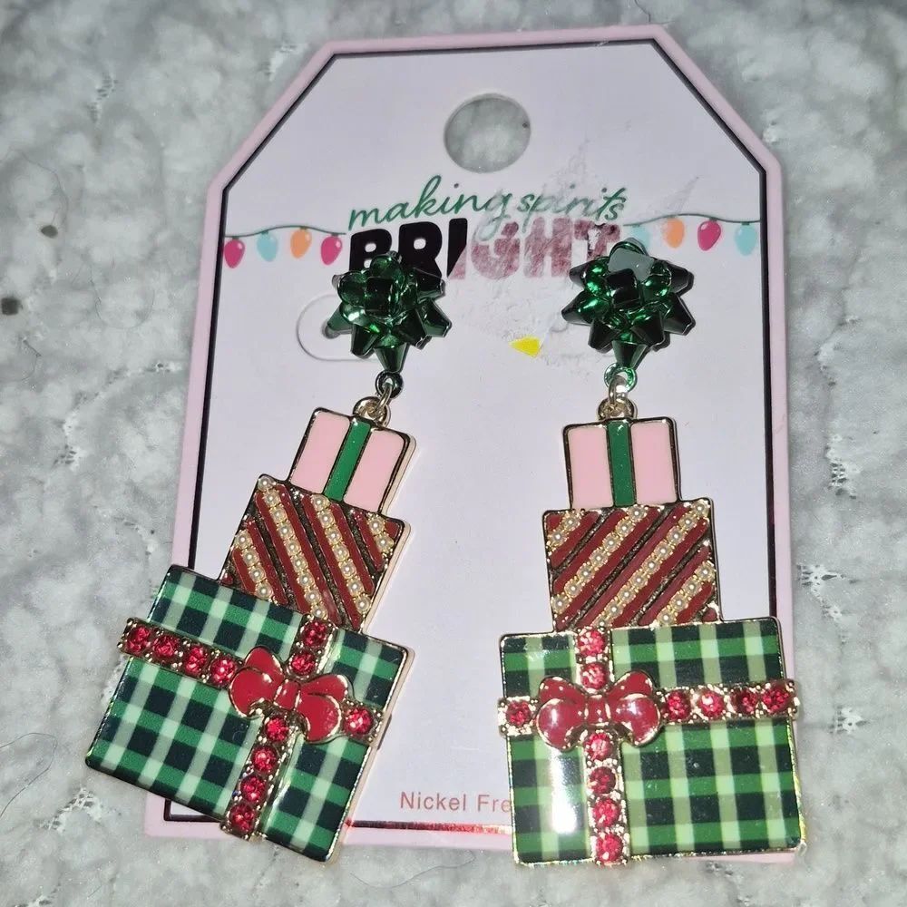 Christmas Presents Dangle Post Earrings - New